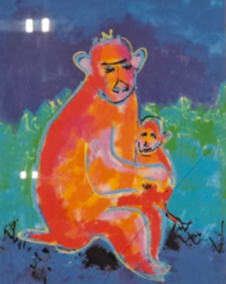 Zeefdruk, Maya Wildevuur, Aap met jong, 1994, 64/125